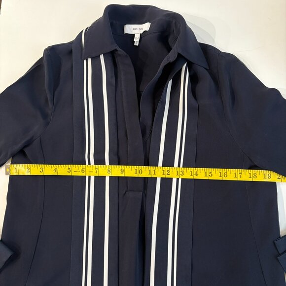 REISS Feya Navy Blue Stripe Detail Mini Dress Long Sleeve Pockets UK 6 US 2 - Picture 13 of 14